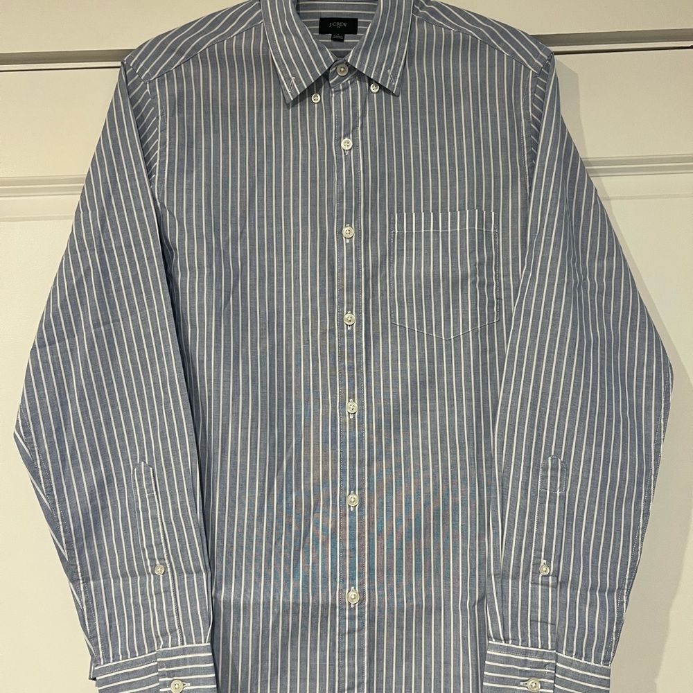J. Crew Men's Blue and White Striped Shirt